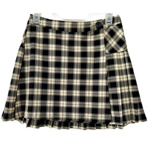 [NWOT] Plaid beige/black pleated wrap mini skirt